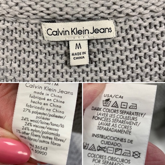 Calvin Klein Jeans Textured Gray Cream Striped Colorblock Metallic Sweater MD - Picture 12 of 14